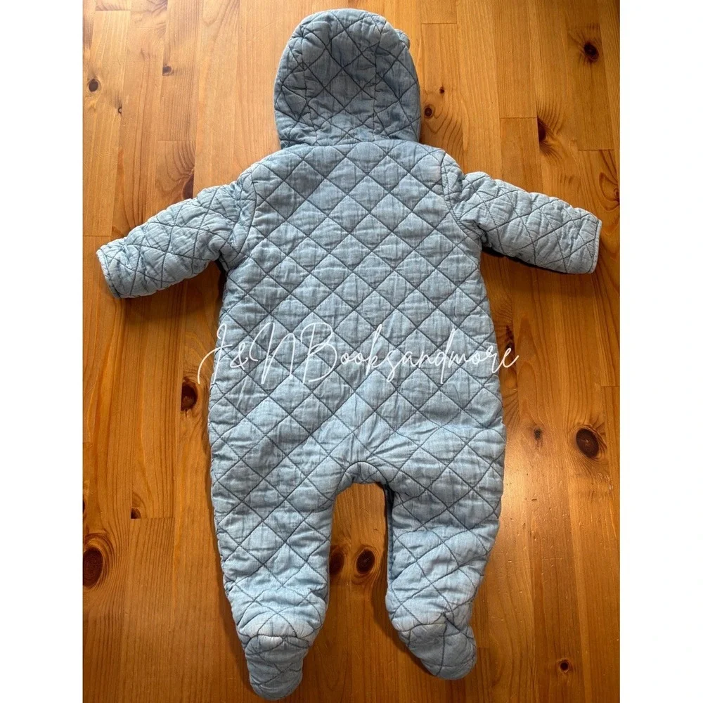 Infant Gap Quilted Denim Hooded Bear Snowsuit Size 3-6M